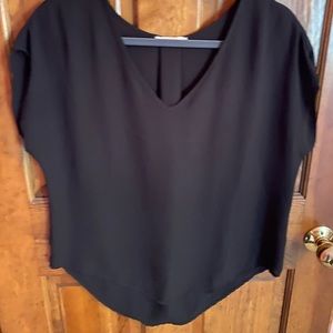 Lush Black V-Neck Short Sleeved Blouse SZ S